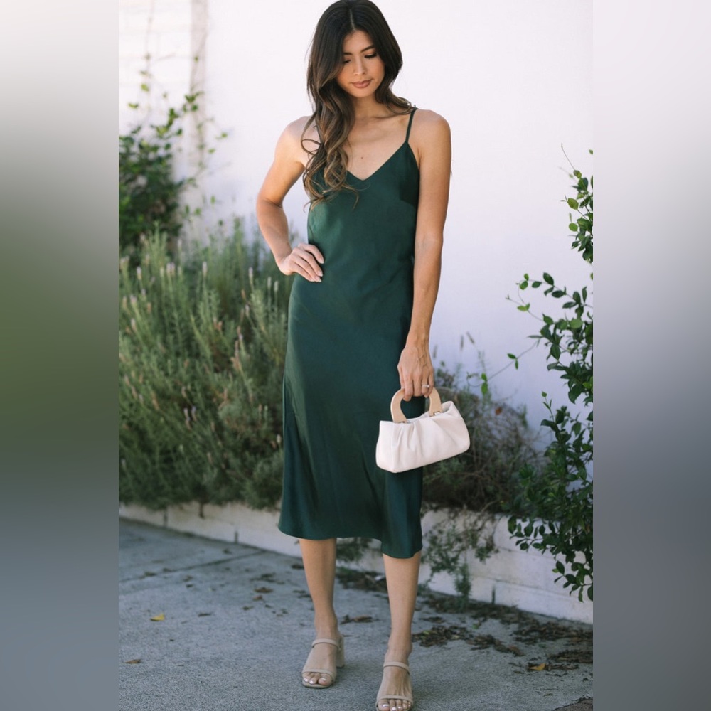Satin Slip Dress - Pine